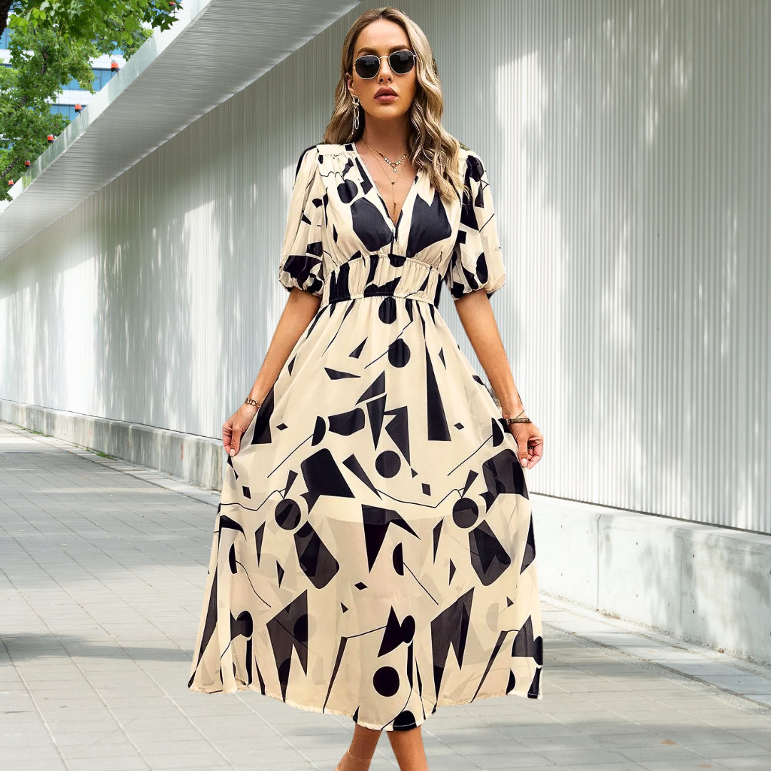 JADA | TIMELESS MIDI DRESS WITH PUFF SLEEVES