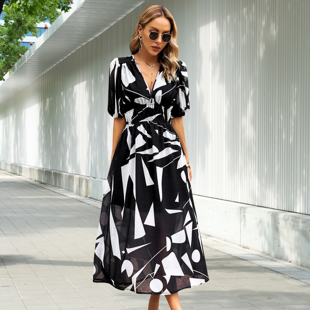 JADA | TIMELESS MIDI DRESS WITH PUFF SLEEVES