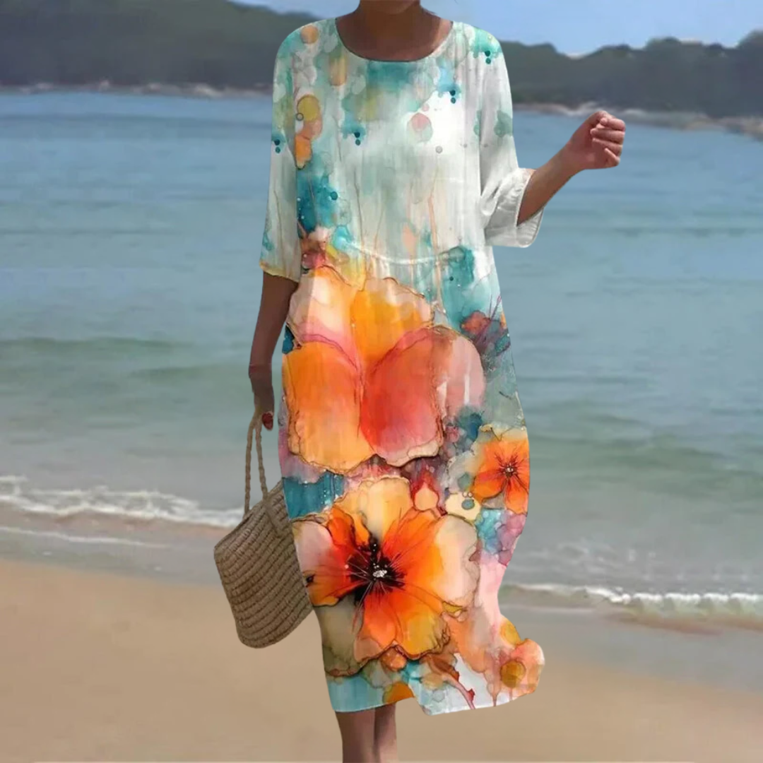 PIPER | ELEGANT FLORAL DRESS WITH TUMMY COVERAGE