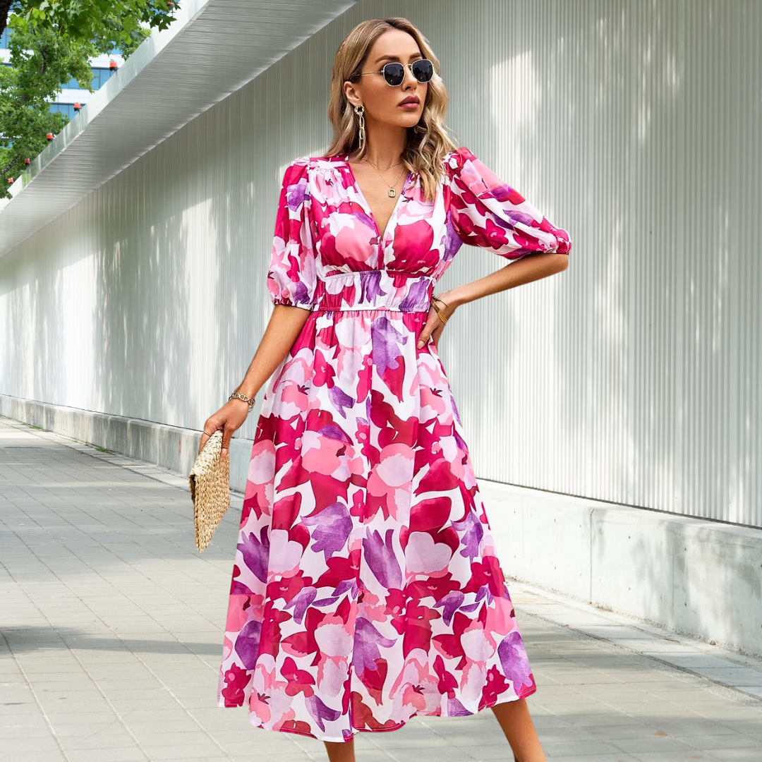 JADA | TIMELESS MIDI DRESS WITH PUFF SLEEVES