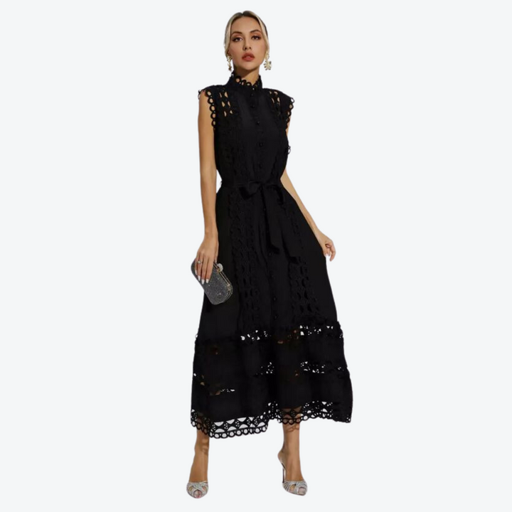 SOPHIA | BLACK SLEEVELESS HOLLOW MAXI DRESS