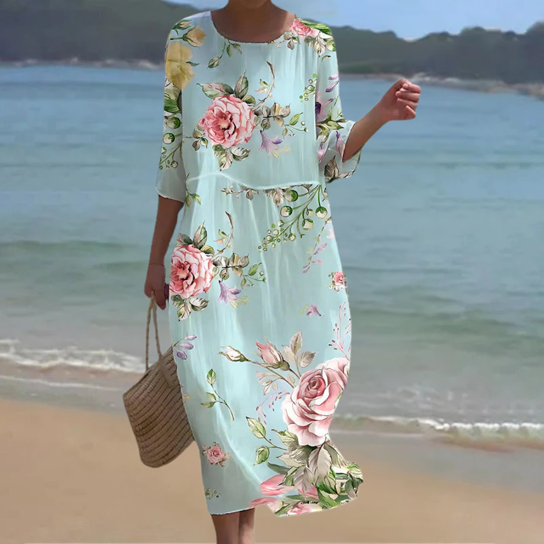 PIPER | ELEGANT FLORAL DRESS WITH TUMMY COVERAGE