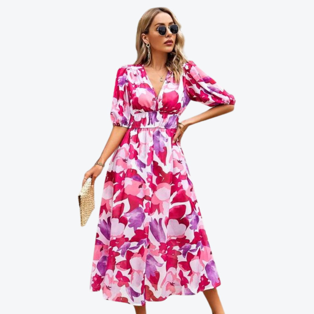 JADA | TIMELESS MIDI DRESS WITH PUFF SLEEVES